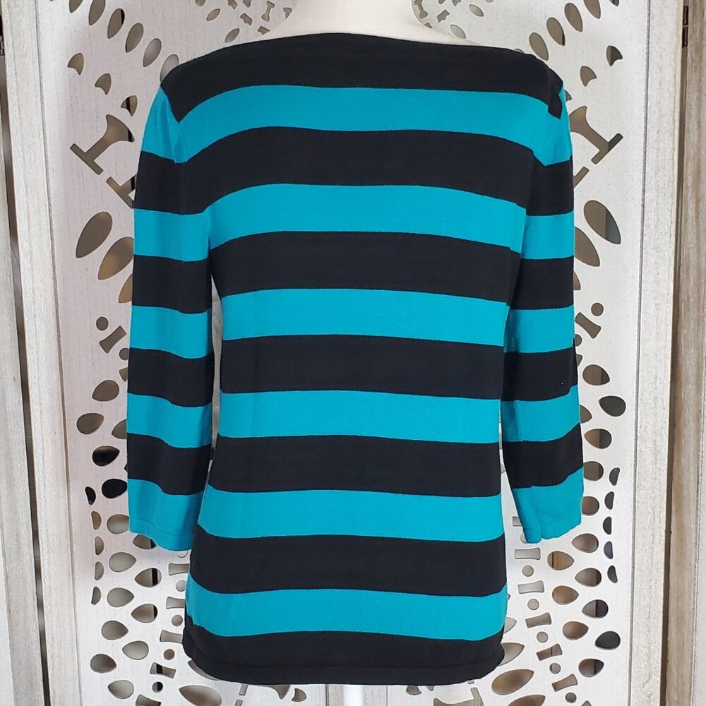 Lauren Ralph Lauren striped boatneck blue and teal Sweater Size M Preppy Coastal - Picture 4 of 9